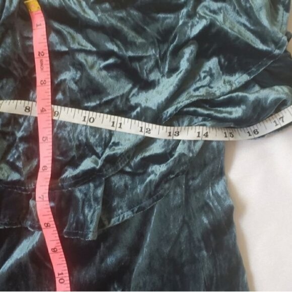 WAYF Dress SZ S Teal Green Velvet Ruffle Cocktail One‎ Shoulder Soft Short Fairy - Picture 8 of 9
